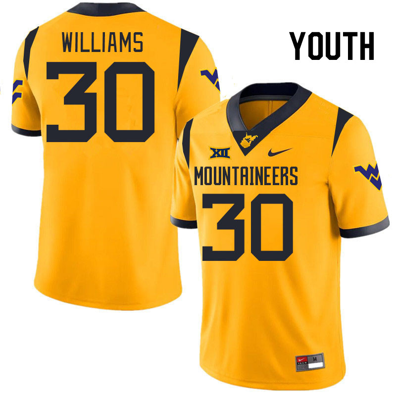 Youth #30 Rickey Williams West Virginia Mountaineers College 2024 New Uniforms Football Jerseys Stit